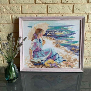 embroidered picture with threads, home decor, handmade gifts, cross stitch, finished cross stitch, embroidered pattern, counted cross stitch