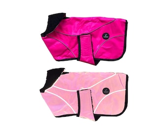 Reflective Fleece Lined Waterproof Dog Coat - Blue/Pink