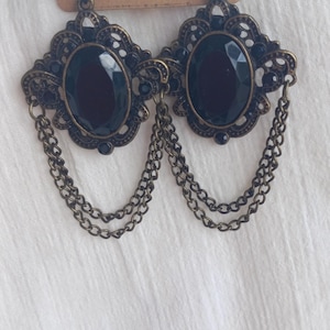 Victorian Gothic Chandelier Earrings: Black Stone & Chain
