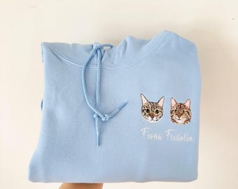 Custom Embroidered Pet Sweatshirt from Your Photo, Personalized Pet Face with Pet Name Hoodie, Custom Embroidery Pet Lover Sweatshirt Hoodie