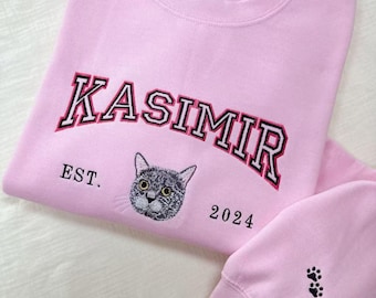 Cat Sweatshirt, Personalized Cat Hoodie, Embroidered Pet Portrait with Name, Custom Cat Face Sweatshirt, Cat Mom Gift, Pet Memorial Hoodie