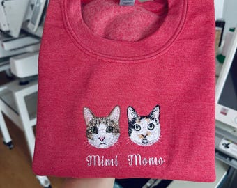 Custom Embroidered Pet Sweatshirt from Your Photo, Personalized Pet Face with Pet Name Hoodie, Custom Embroidery Pet Lover Sweatshirt Hoodie