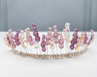 Lupine Flower Tiara, Garden Wedding Headpiece,  Fairy Crown, Pink and Purple, Unique Bridal Hairpiece, Artisan Handmade