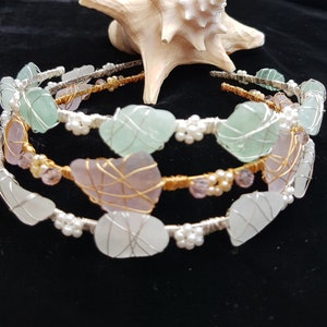 Crystal Pearl Silver Bridal Headband, Beach Wedding Tiara, Sea Glass Headpiece, Flower Garland Wreath, Mermaid Crown, Upcycled, Handmade image 8