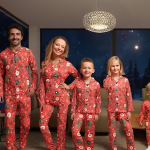 Conjunto de pijama navideño familiar - Pijamas navideños para la familia - Ropa de dormir familiar para mamá, papá, niños y perro - Pijamas navideños a juego para la familia