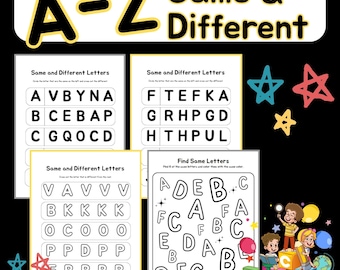 Same and Different Letters A–Z worksheets for kindergaretn, pre-school