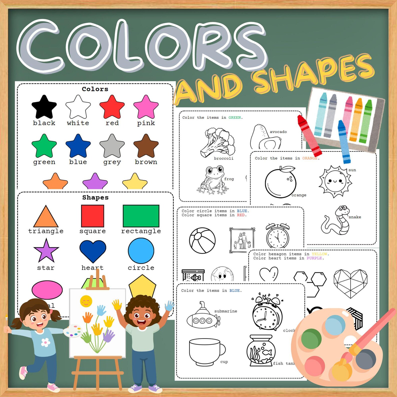 Colors and Shapes Easy Worksheet for Kindergarten and Preschool - Etsy