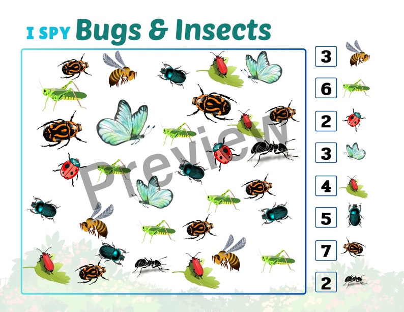 I-SPY Animals, Find and Count, Animals Theme, Insect for Kindergarten ...