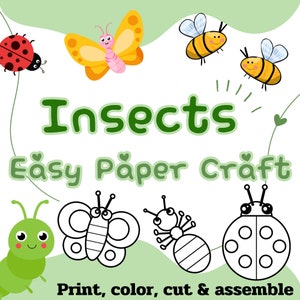 INSECTS paper craft activity, butterfly, ladybug, firefly, ant, caterpillar
