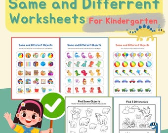 Same and Different Objects Worksheets (15 pages) for Kindergarten