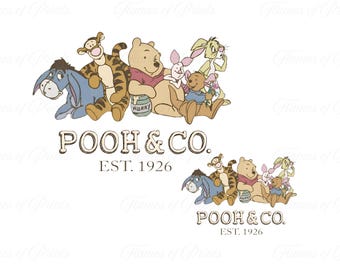 Clipart clásico de Winnie the Pooh y sus amigos / PNG transparente, decoración para fiesta de bienvenida al bebé, invitación de cumpleaños