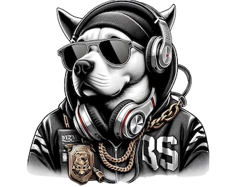 Pitbull gánster de calle, diseño de sublimación urbana, paquete de perros, archivos lindos DTF, clipart de grafiti de hip hop, fondo transparente