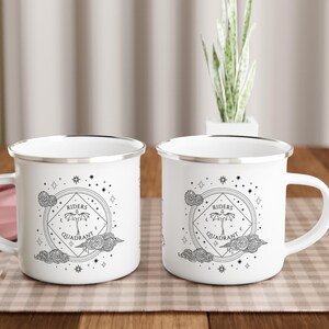 12oz enamel mug with celestial dragon design inspired by Fourth Wing and fantasy books. Perfect for Rebecca Yarros fans, book lovers, and dragon enthusiasts. Features mystical patterns, constellation-inspired art, and cozy aesthetics. Ideal fantasy merch for romantasy and Empyrean series fans. Great for bookstagram, cozy mornings, camping, or gifting. Tags: dragon aesthetic, fantasy mug, Fourth Wing merch, bookish decor, dragon gift, fantasy lover gift, booktok trending.