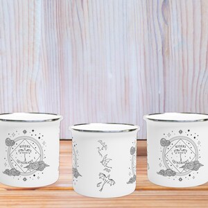 12oz enamel mug with celestial dragon design inspired by Fourth Wing and fantasy books. Perfect for Rebecca Yarros fans, book lovers, and dragon enthusiasts. Features mystical patterns, constellation-inspired art, and cozy aesthetics. Ideal fantasy merch for romantasy and Empyrean series fans. Great for bookstagram, cozy mornings, camping, or gifting. Tags: dragon aesthetic, fantasy mug, Fourth Wing merch, bookish decor, dragon gift, fantasy lover gift, booktok trending.
