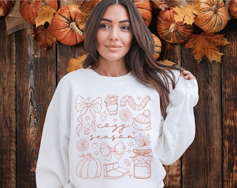 Cozy Season Sweatshirt Fall Aesthetic Pumpkin Spice Latte Autumn Sweater Weather Coquette Cottagecore Vintage Crewneck Thanksgiving Gift Her