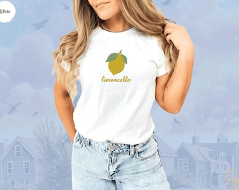 Camiseta bordada de Limoncello, estética de limón, ropa de estilo cottagecore costero de verano, regalo cítrico hecho a mano, mediterránea, siciliana, costa de Amalfi.