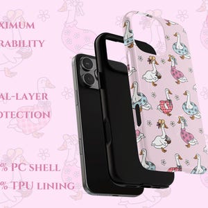 Pastel pink phone case with whimsical summer geese, pink gingham dresses, blue daisy lifebuoys, coconut drinks, ribbon bows, delicate white daisies, coquette charm, cottagecore aesthetic, floral vibes, dreamy vintage style, nature-inspired, botanical design, playful summer theme, cute aesthetic phone accessory, daisy pattern, whimsical fowl artwork, romantic pastel tones, enchanting English garden look, soft feminine design, charming summer vibes, trendy aesthetic phone case.