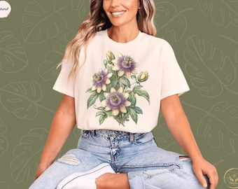 Vintage Passion Flower Botanical Shirt Cottagecore Floral Watercolor Aesthetic Nature Lover Passiflora Chic Summer Garden Gift Romantic Art