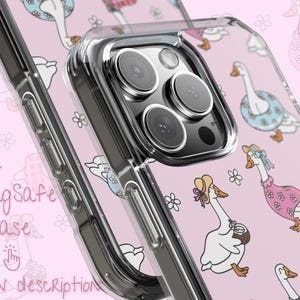 Pastel pink phone case with whimsical summer geese, pink gingham dresses, blue daisy lifebuoys, coconut drinks, ribbon bows, delicate white daisies, coquette charm, cottagecore aesthetic, floral vibes, dreamy vintage style, nature-inspired, botanical design, playful summer theme, cute aesthetic phone accessory, daisy pattern, whimsical fowl artwork, romantic pastel tones, enchanting English garden look, soft feminine design, charming summer vibes, trendy aesthetic phone case.