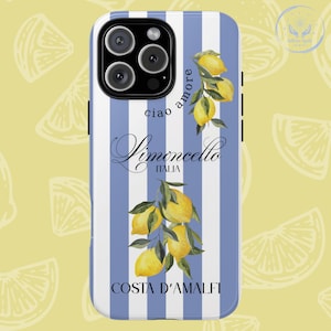 Sommer Zitrone iPhone Fall Küsten Telefon Sommer mediterrane ästhetische italienische Amalfiküste Stil Pastell gestreift Geschenkidee Trend Zubehör
