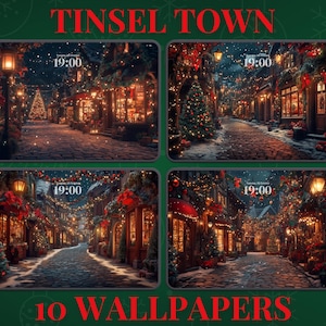 Gemütliche Weihnachtstapete Tinselstadt Winterästhetik Schneeglöckchen Desktop-Hintergrund Yuletide Rustikales Dorf Cottagecore Town HD 4K Hintergrund