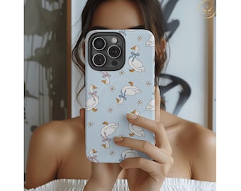Charmante gans telefoonhoesje schattige eend iPhone MagSafe-hoesje gezellig Cottagecore Coquette Bow Silly Goose grappig cadeau dierenliefhebber bloemen madeliefje hoes
