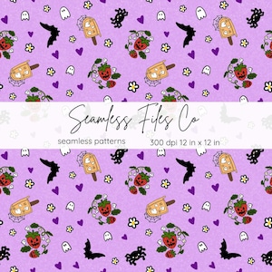 Summerween Seamless Pattern Hand Drawn PNG Download Digital Paper Sublimation Surface Design Spooky Summer File