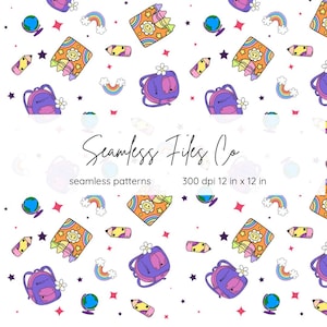 Back to School Seamless Pattern Hand Drawn PNG Download Digital Paper Sublimation Surface Design School Supplies File 2 colors included