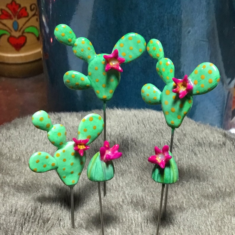 Prickly Pear Cactus Pin Topper Sewing Pin Notion Southwest Love