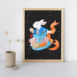 Magical White Rabbit in Wonderland Illustration - Fantasy Art Print for Home Decor
