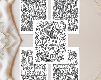 Inspirational Coloring Pages | Positive Quotes | Printable Adult Coloring | Motivational Art | Digital Download | Stress Relief