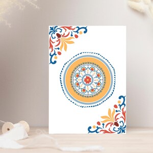 Carte de voeux pliable méditerranéenne colorée, design floral vibrant, carte de voeux imprimable, art bohème marocain, téléchargement immédiat