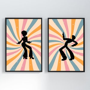 70s Disco Silhouette Art Prints: Retro Dance Wall Decor (Digital Download)