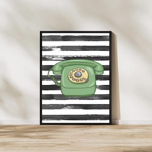 Retro Rotary Phone Wall Art - Vintage Communication Print - Antique Telephone Decor - Old Fashioned Illustration