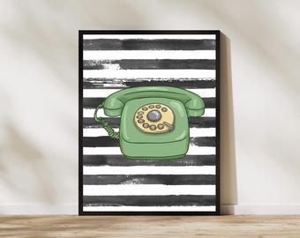 Retro Rotary Phone Wall Art - Vintage Communication Print - Antique Telephone Decor - Old Fashioned Illustration