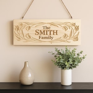 Personalized Wooden Family Name Sign: Magnetic Hanging Entryway Plaque