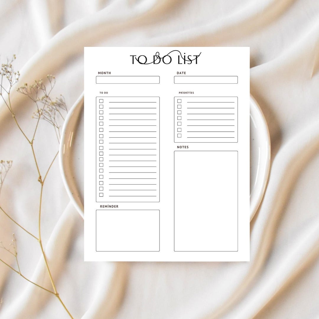 Minimalist To-do List Template: Daily Planner Printable (instant ...