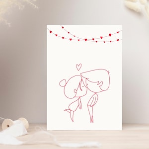Minimalist Hand-Drawn Valentine's Day Card - Cute Romantic Couple Illustration - Anniversary, Wedding, Engagement Greeting Card