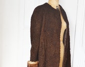 Vintage Brown Curly Lamb fur coat with mink fur cuffs