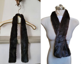 Vintage Brown Fur belt, Brown mink  Fur Scarf, skinny mink scarf