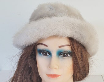 Gray mink hat vintage sapphire fur hat with a brim