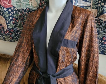 Vintage mens smoking Jacket majestic black and bronze lounge robe