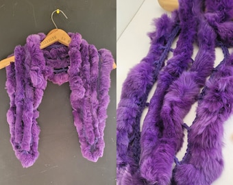 Purple rabbit fur scarf shawl stole wrap