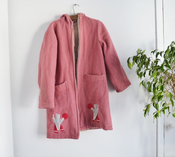 Vintage Inuit Parka pink Wool coat hand embroidere