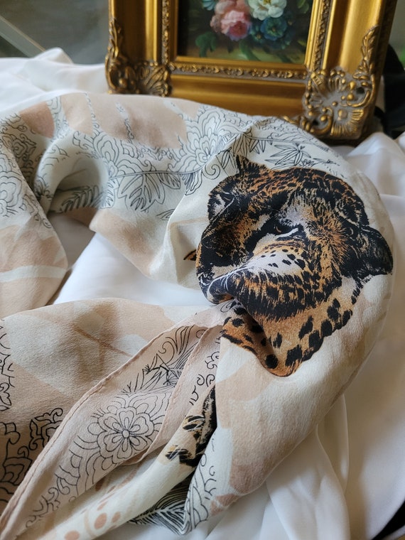 vintage Oscar De La Renta silk scarf animal Print… - image 9