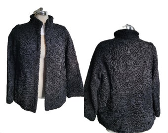 Vintage  Black  Persian lamb  fur jacket short coat