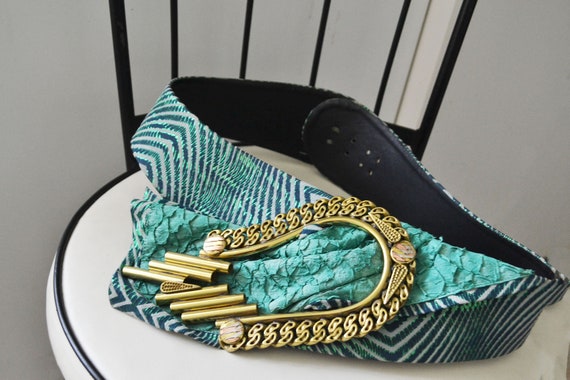 vintage 80s Green leather wide belt