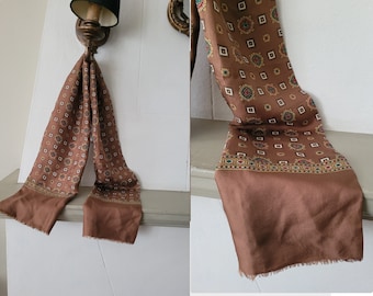 vintage  men's  silk scarf brown opera foulard