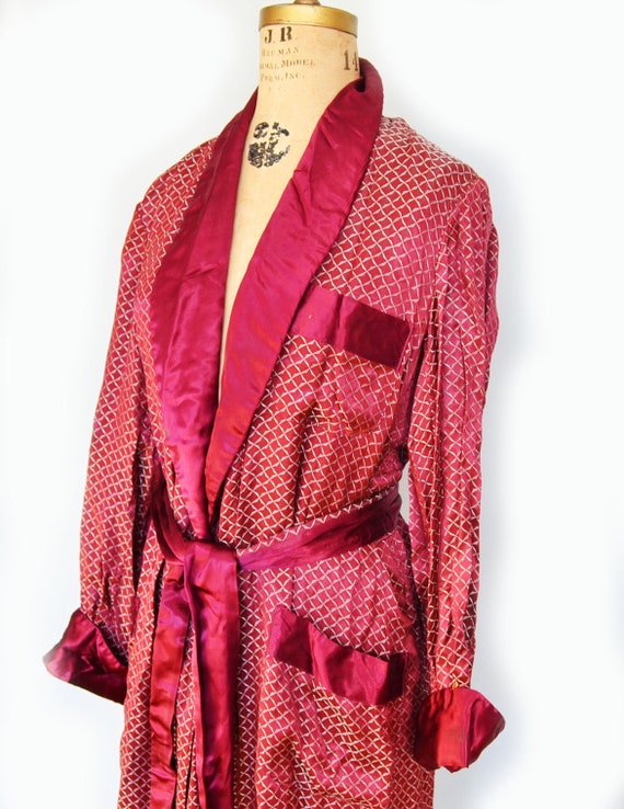 vintage Men's Smoking Jacket red dressing gown