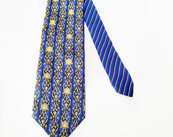 Vintage Gianni Versace Silk Tie , blue yellow medusa necktie